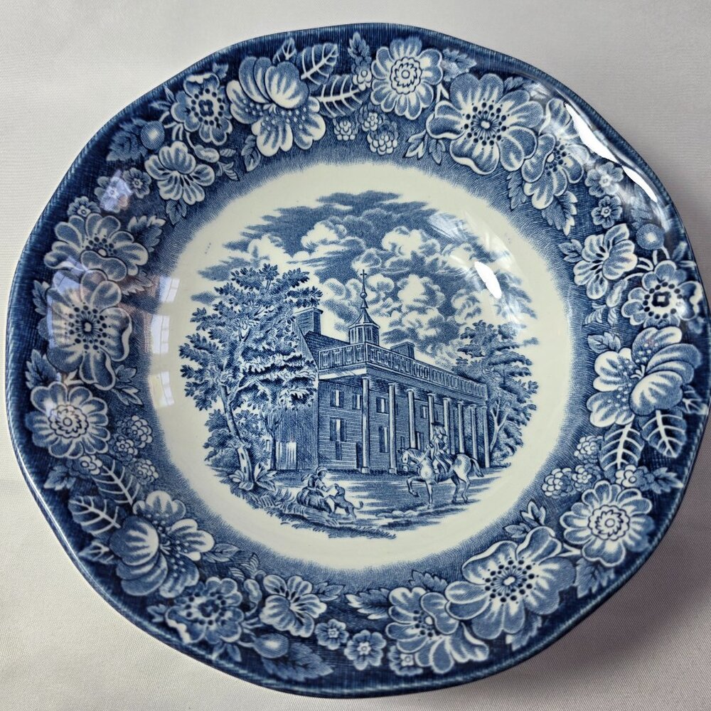 Staffordshire Liberty Blue Coupe Soup Bowl Blue White Design Mount Vernon